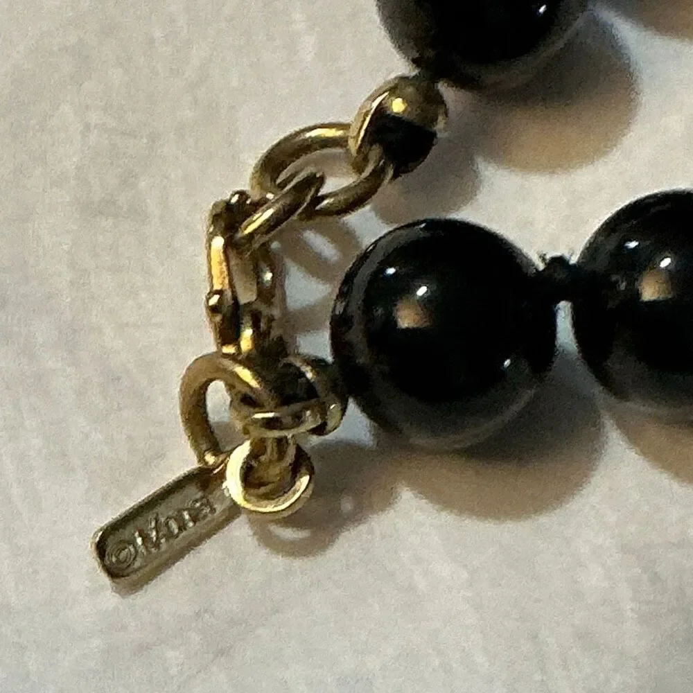 Vintage Monet 28” Black Bead Necklace Long Strand Gold Tone‎ Signed Classic